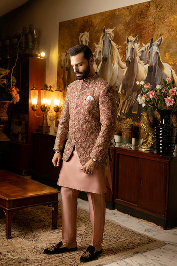 Tea Pink Embossed Prince Coat