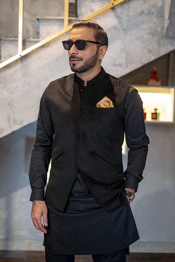 Black Self Embossed WaistCoat