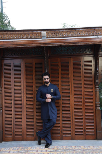 NAVY BLUE SWISS BOSKY KURTA PAJAMA