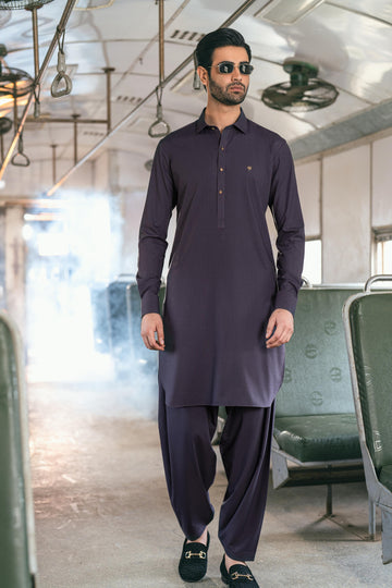 texture dark purple wash n wear SHALWAR KAMEEZ