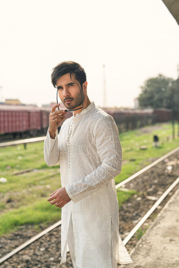"DAMASK" WHITE KURTA PAJAMA