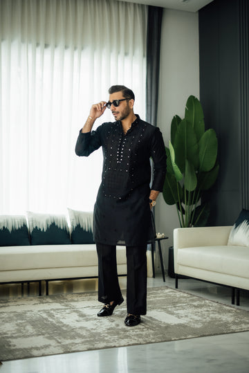 Black Mirror Embossed Kurta Pajama