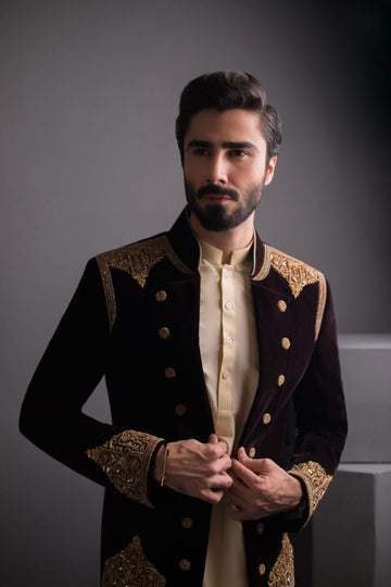 Red Wine Velvet Hand Embroidered Prince Coat