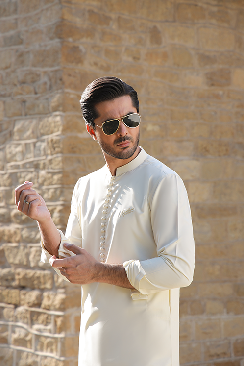 CREAM WASH N WEAR KURTA PAJAMA