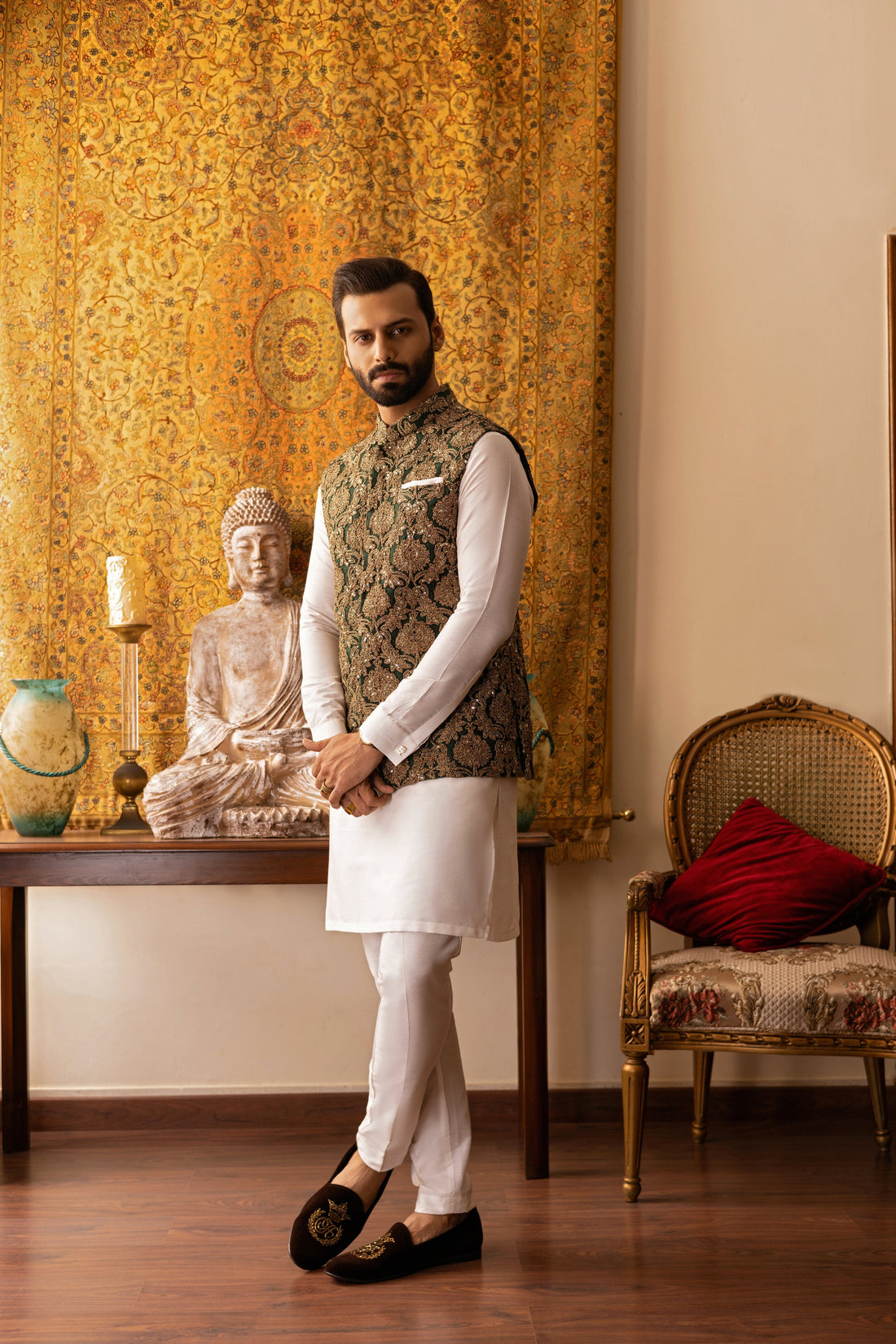 Golden embroidered waist coat