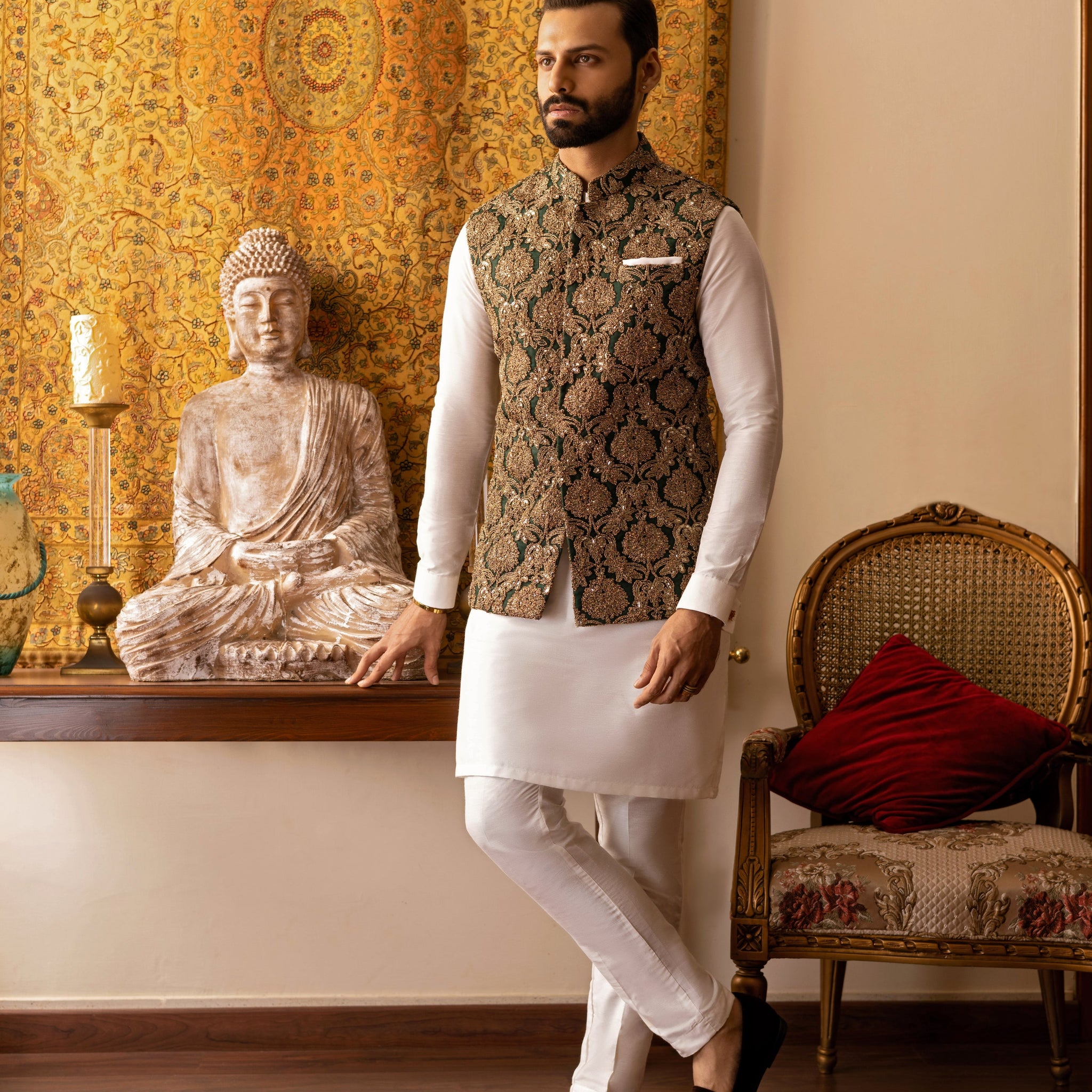 Golden embroidered waist coat
