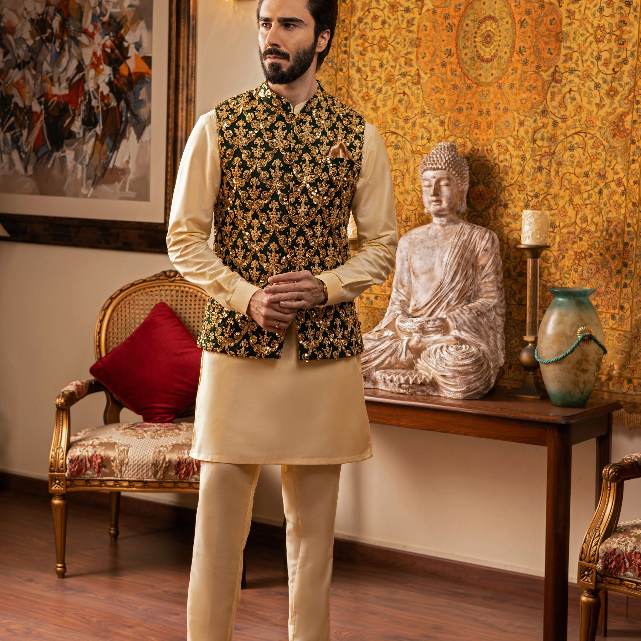 Green Embossed waist coat
