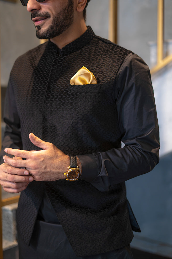 Black Self Embossed WaistCoat