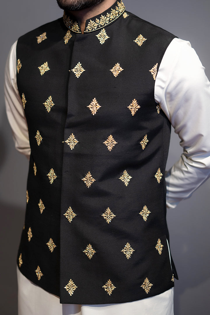 Black Cotton Silk Waist Coat