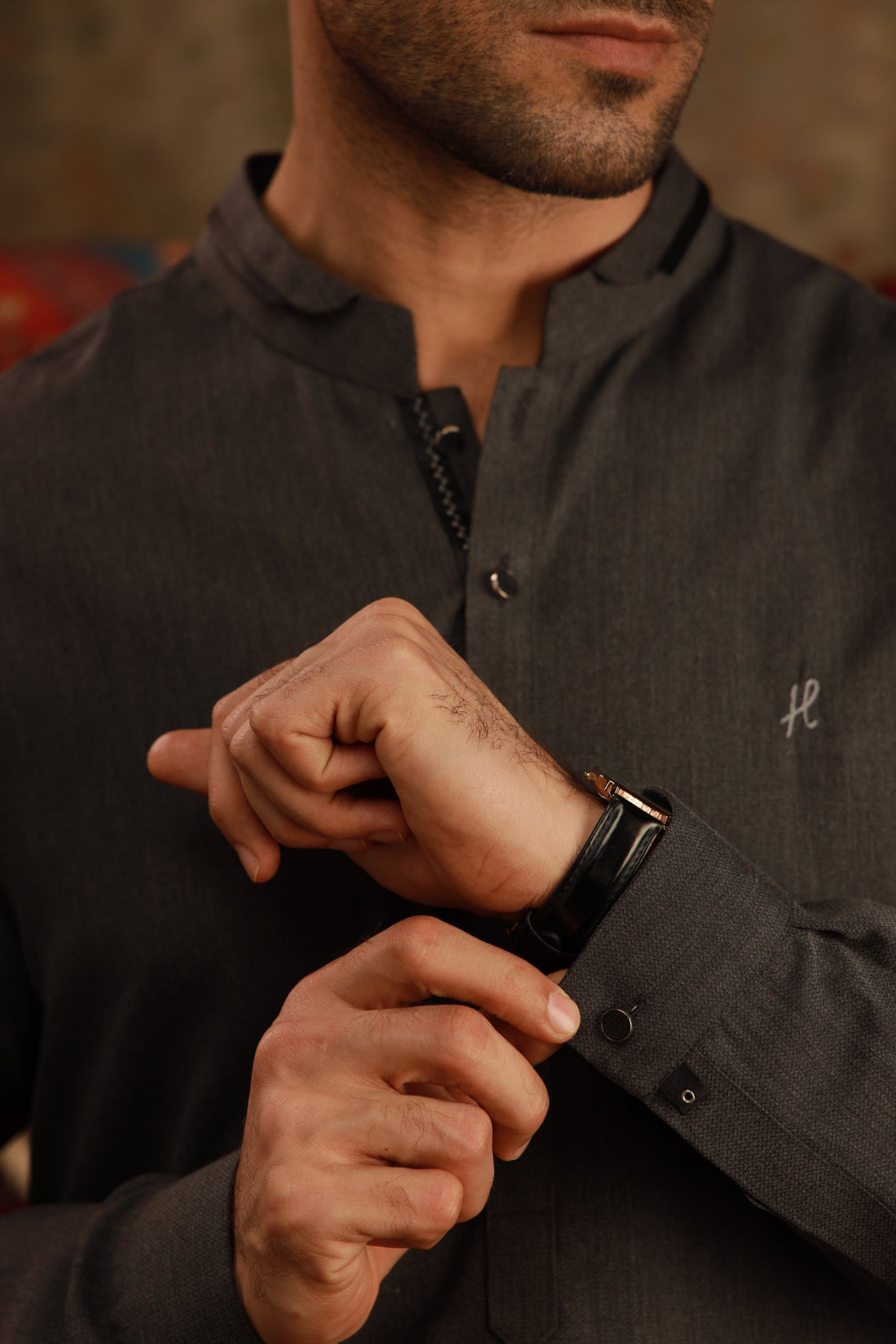 CHARCOAL GREY SELF WASH N WEAR KURTA PAJAMA