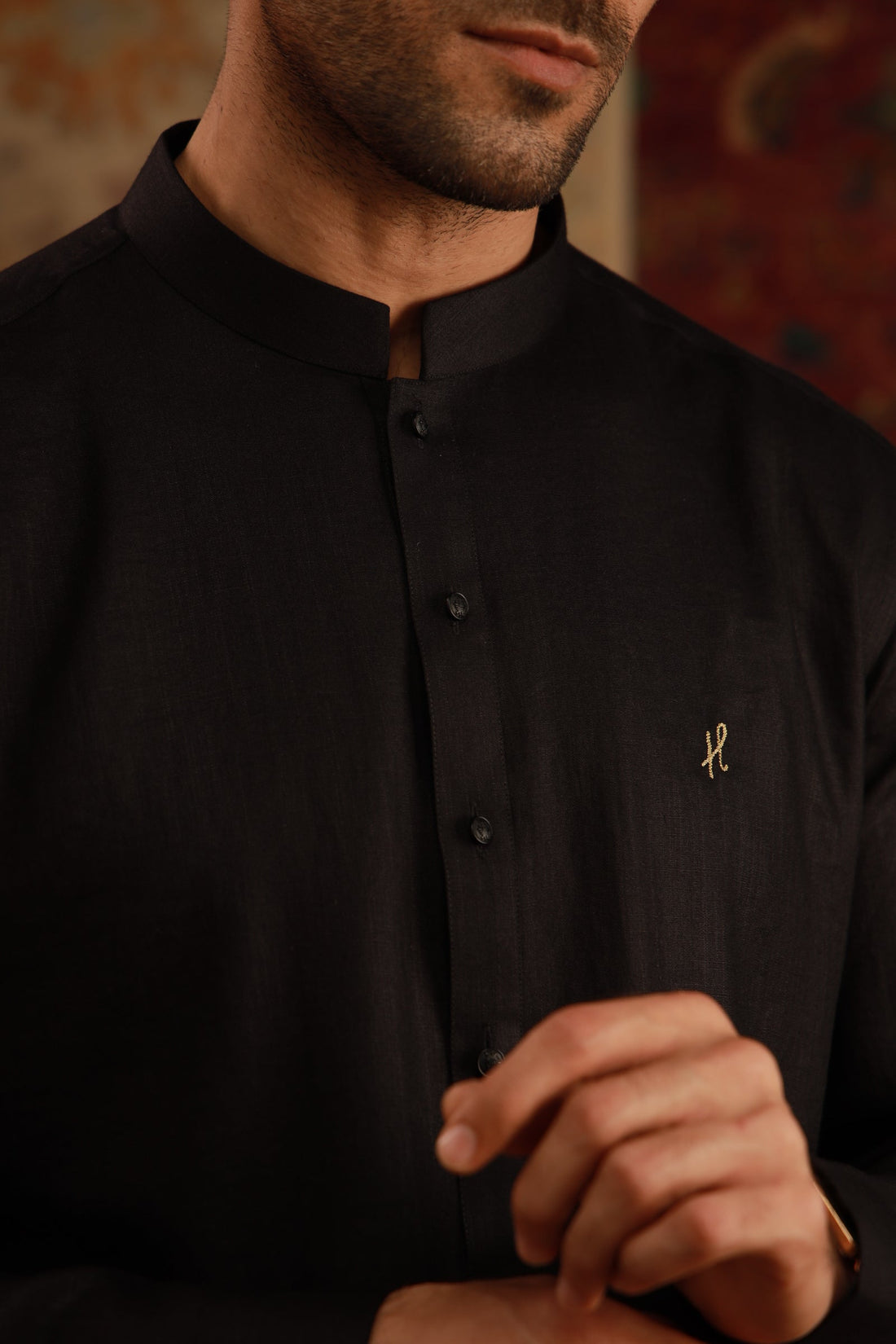BLACK LINEN KURTA PAJAMA