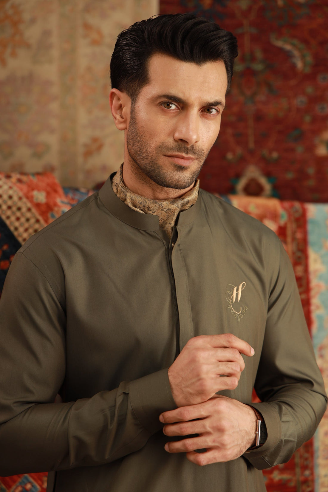 OLIVE GREEN WASH N WEAR SHALWAR QAMEEZ