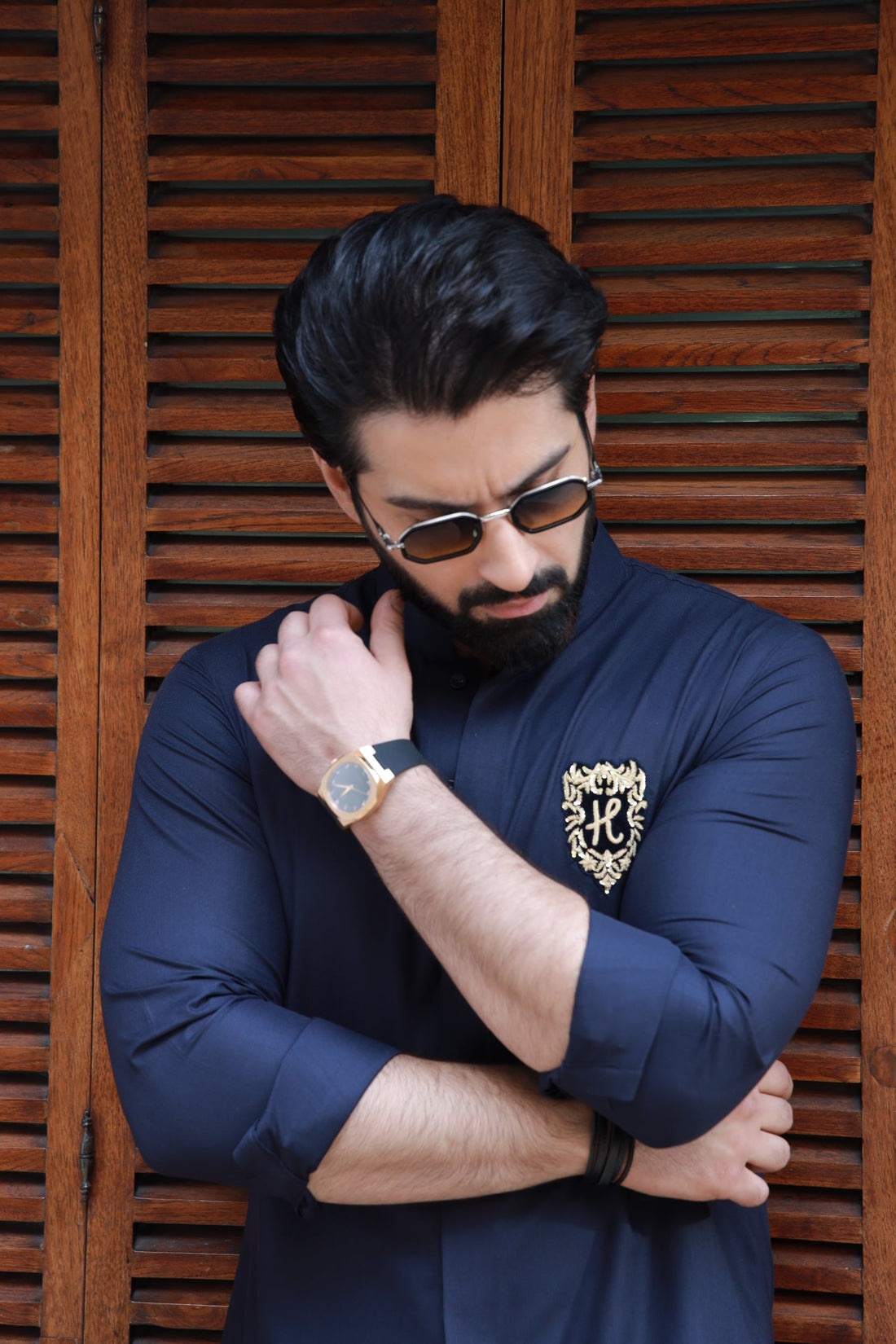 NAVY BLUE SWISS BOSKY KURTA PAJAMA