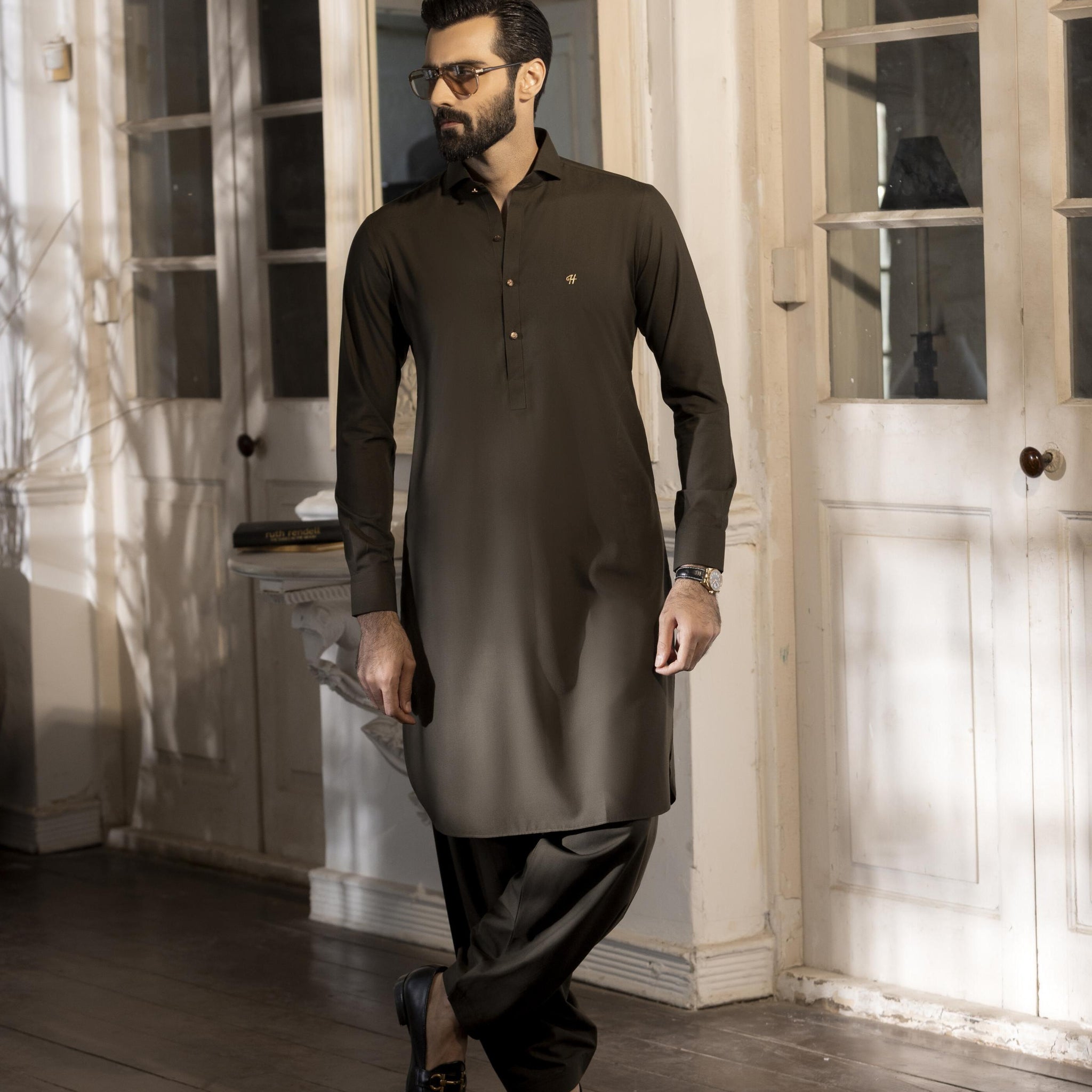 Olive Green wash n wear SHALWAR KAMEEZ