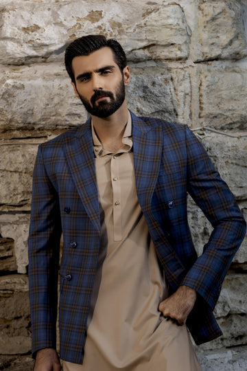 Navy Blue Check Blazer