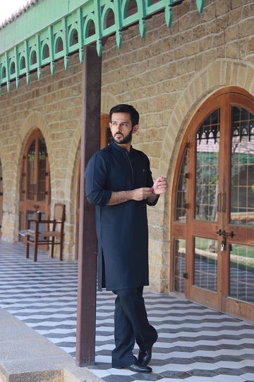 NAVY BLUE LINEN KURTA PAJAMA