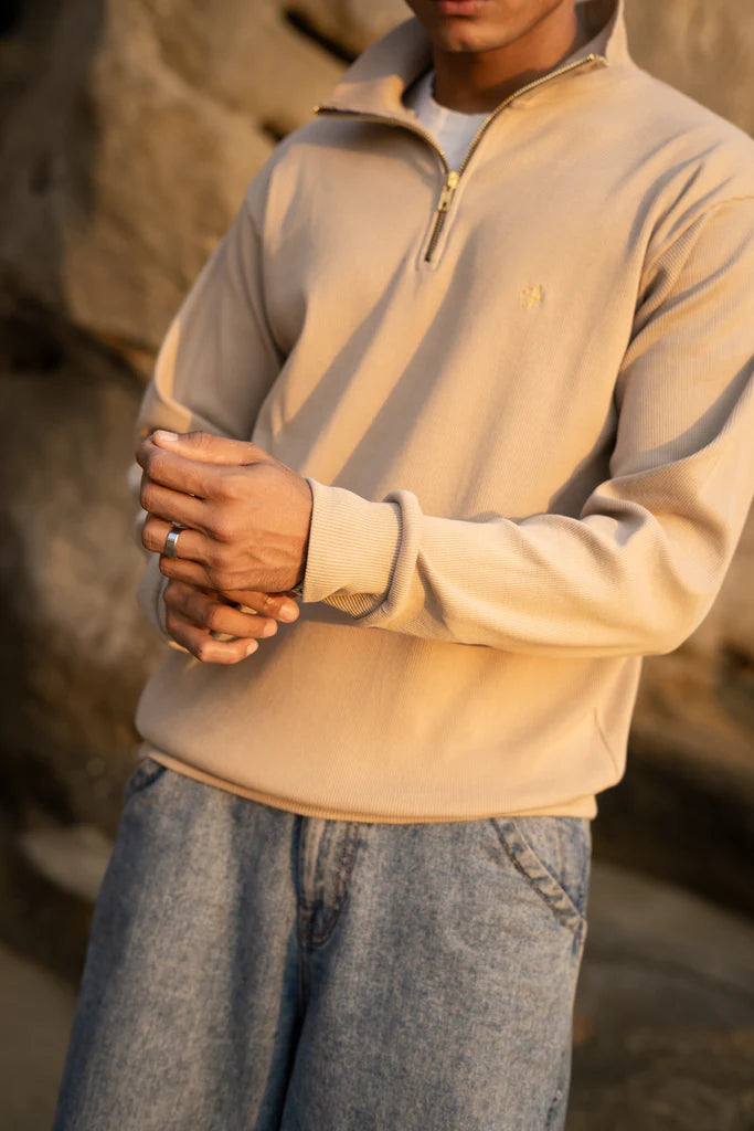 BEIGE H LOGO QUARTER-ZIP JUMPER