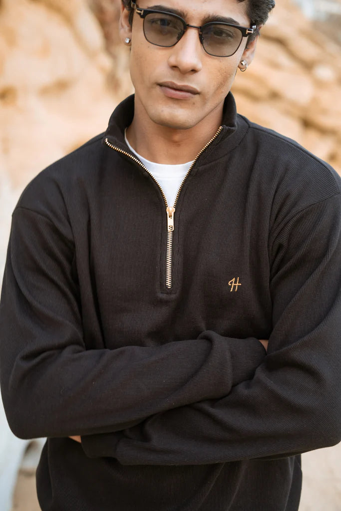 BLACK H LOGO QUARTER-ZIP JUMPER