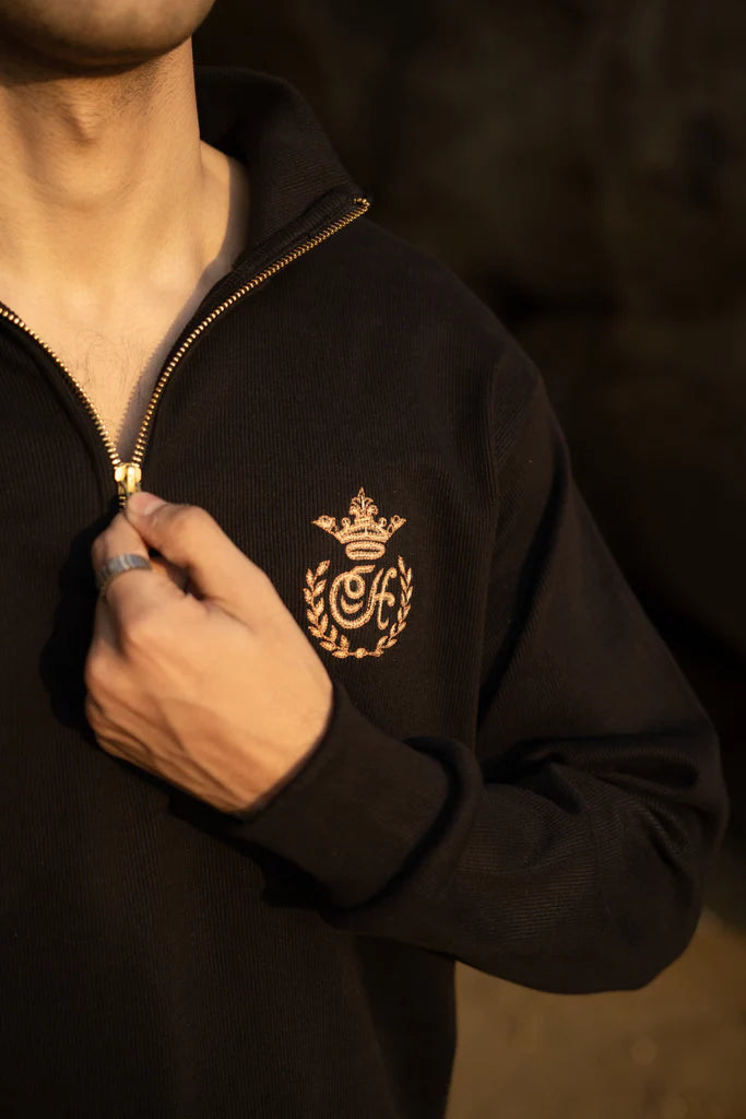 Black H Motif Quarter-Zip Jumper