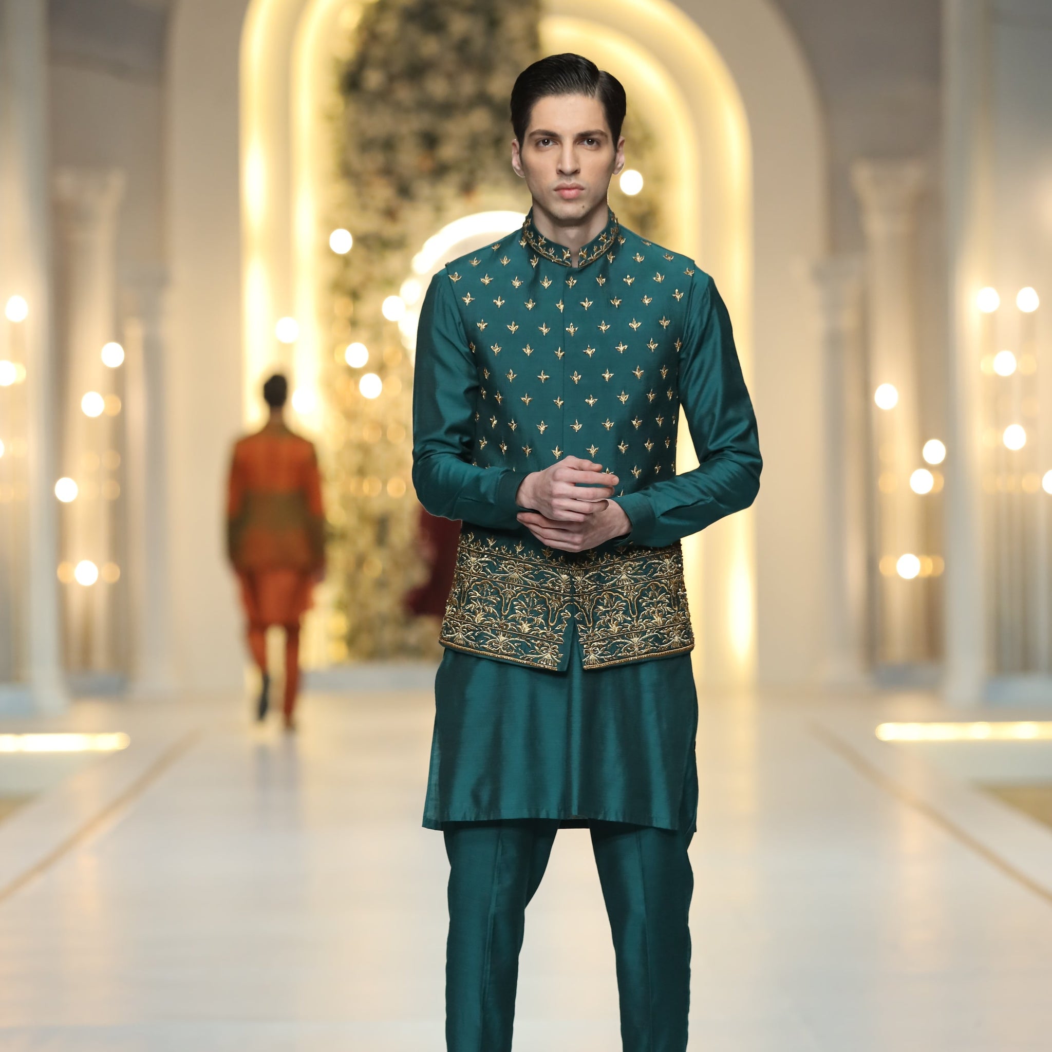 Teel Green Cotton Silk Waist Coat