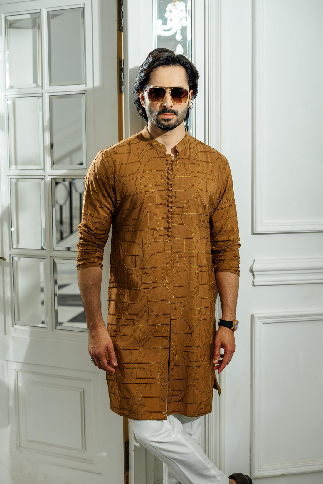 "DAMASK" BROWN KURTA PAJAMA