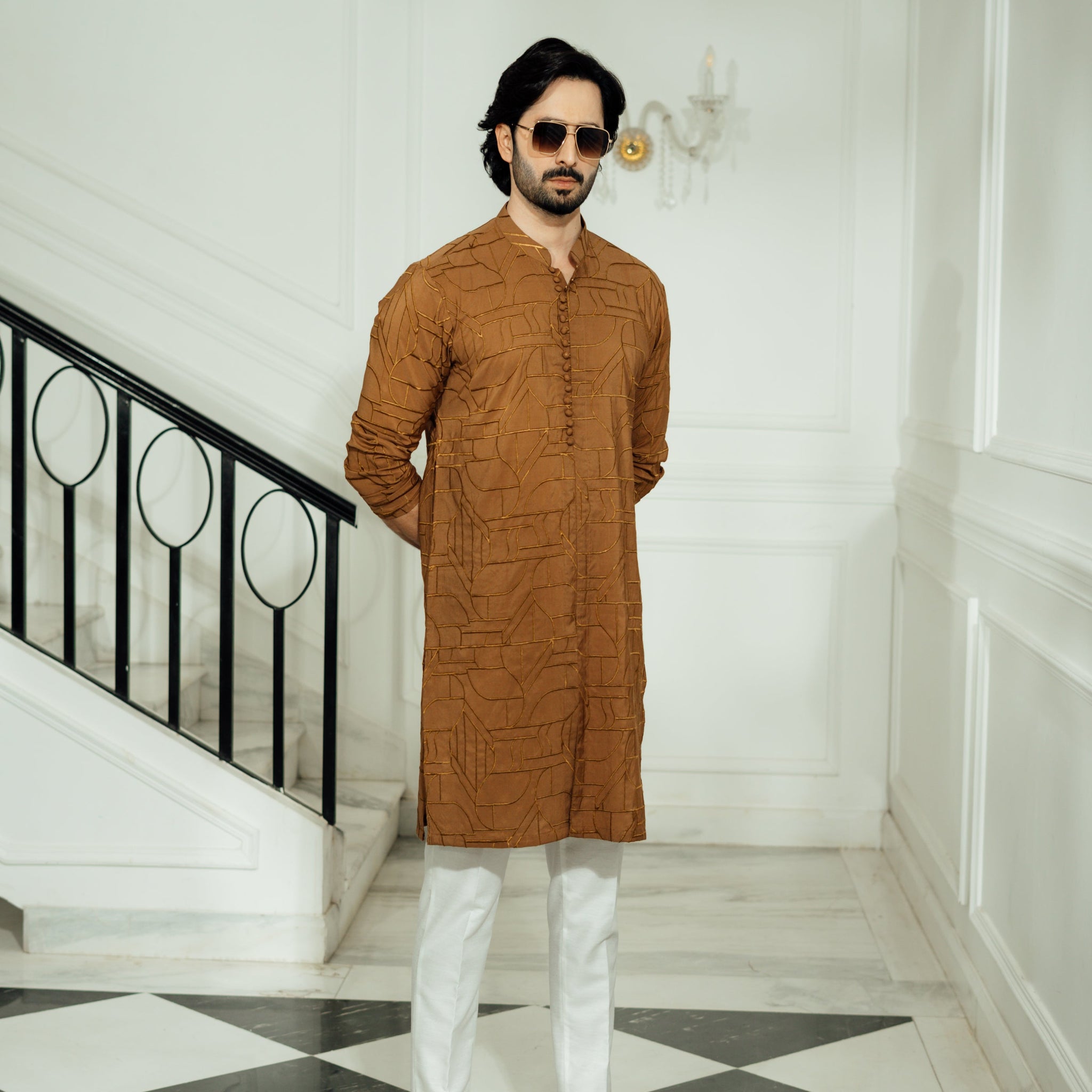 "DAMASK" BROWN KURTA PAJAMA