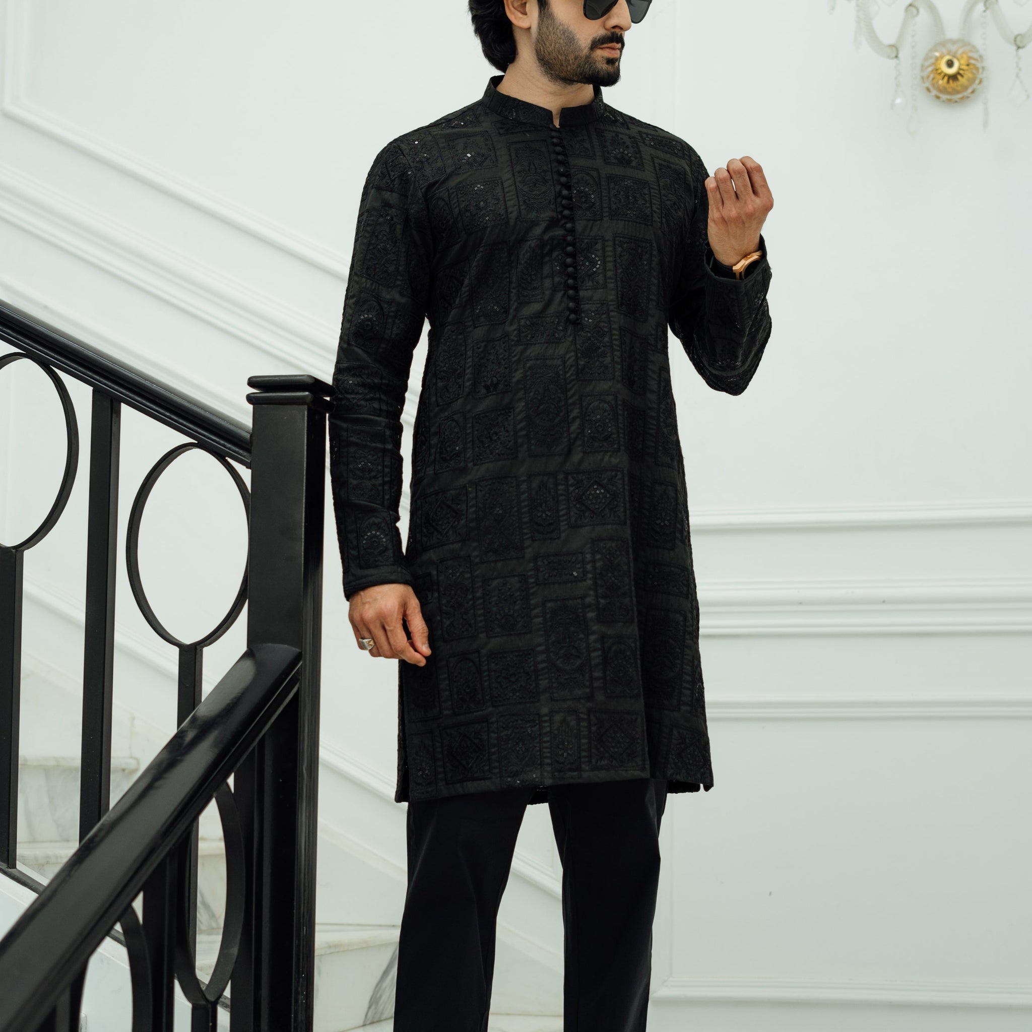 "SHAH" BLACK KURTA PAJAMA