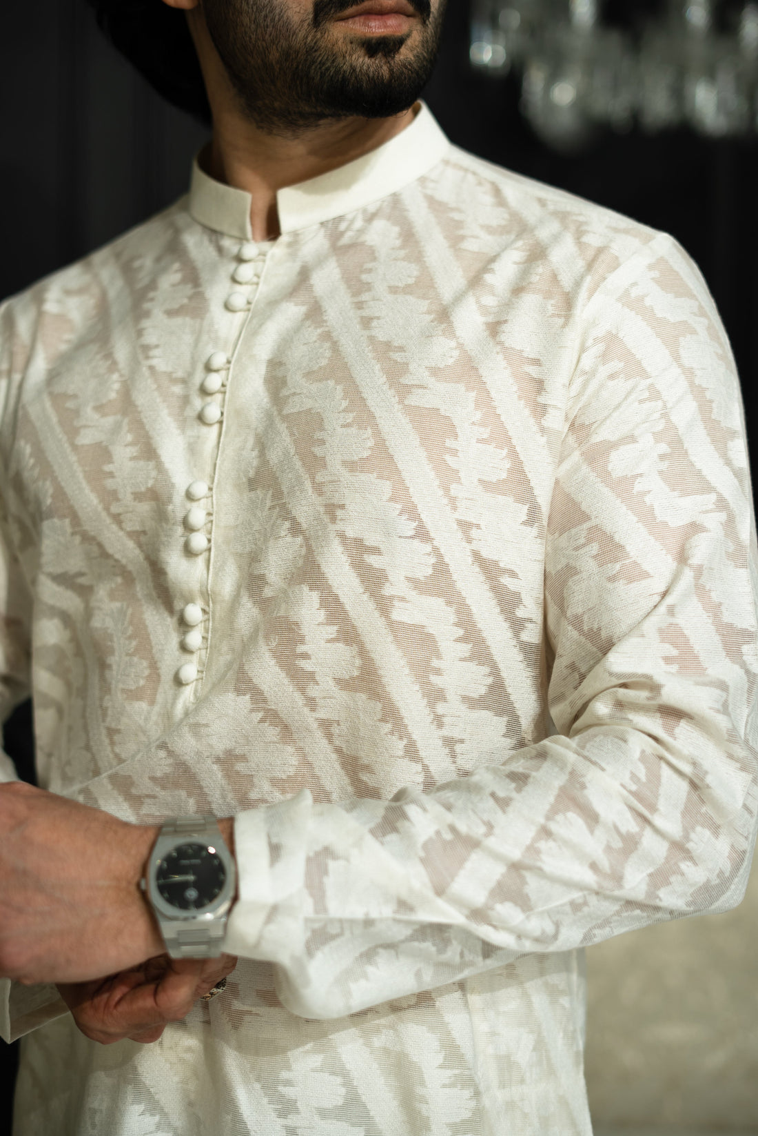 "QAMASH" IVORY KURTA PAJAMA