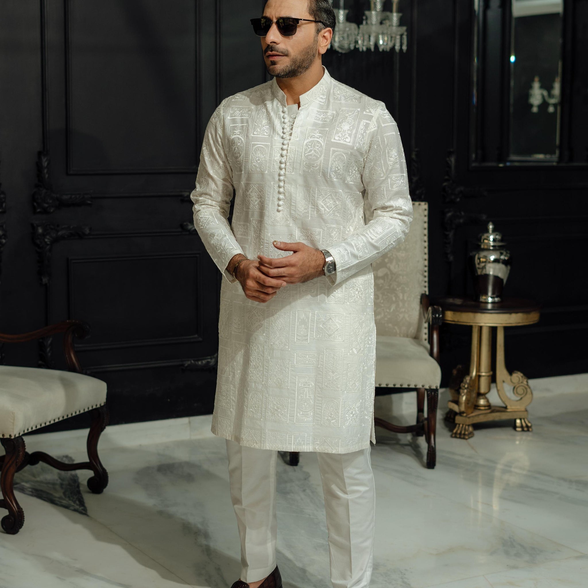 "SHAH" WHITE KURTA PAJAMA