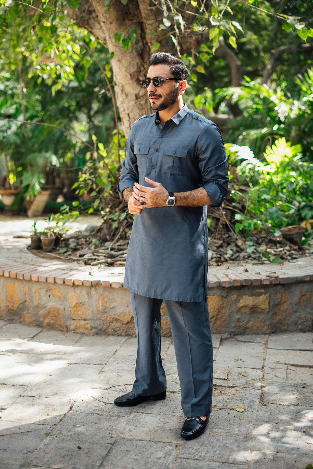 OCEAN GREY COTTON SILK KURTA PAJAMA