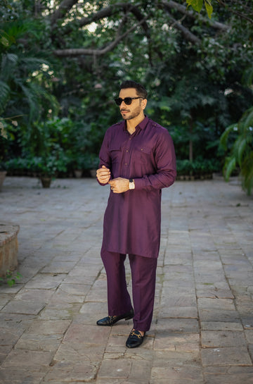 PURPLE COTTON SILK KURTA PAJAMA