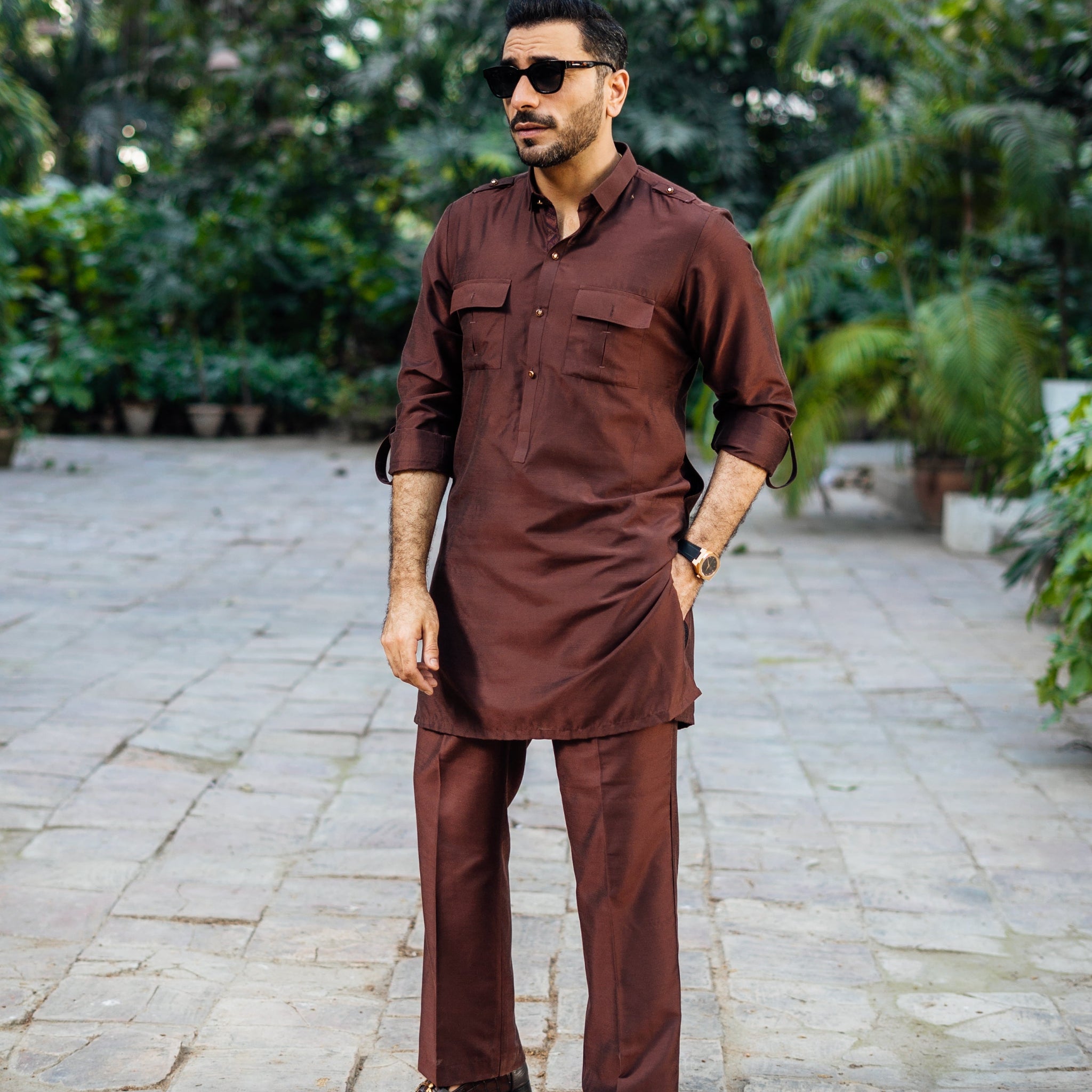 BROWN COTTON SILK KURTA PAJAMA