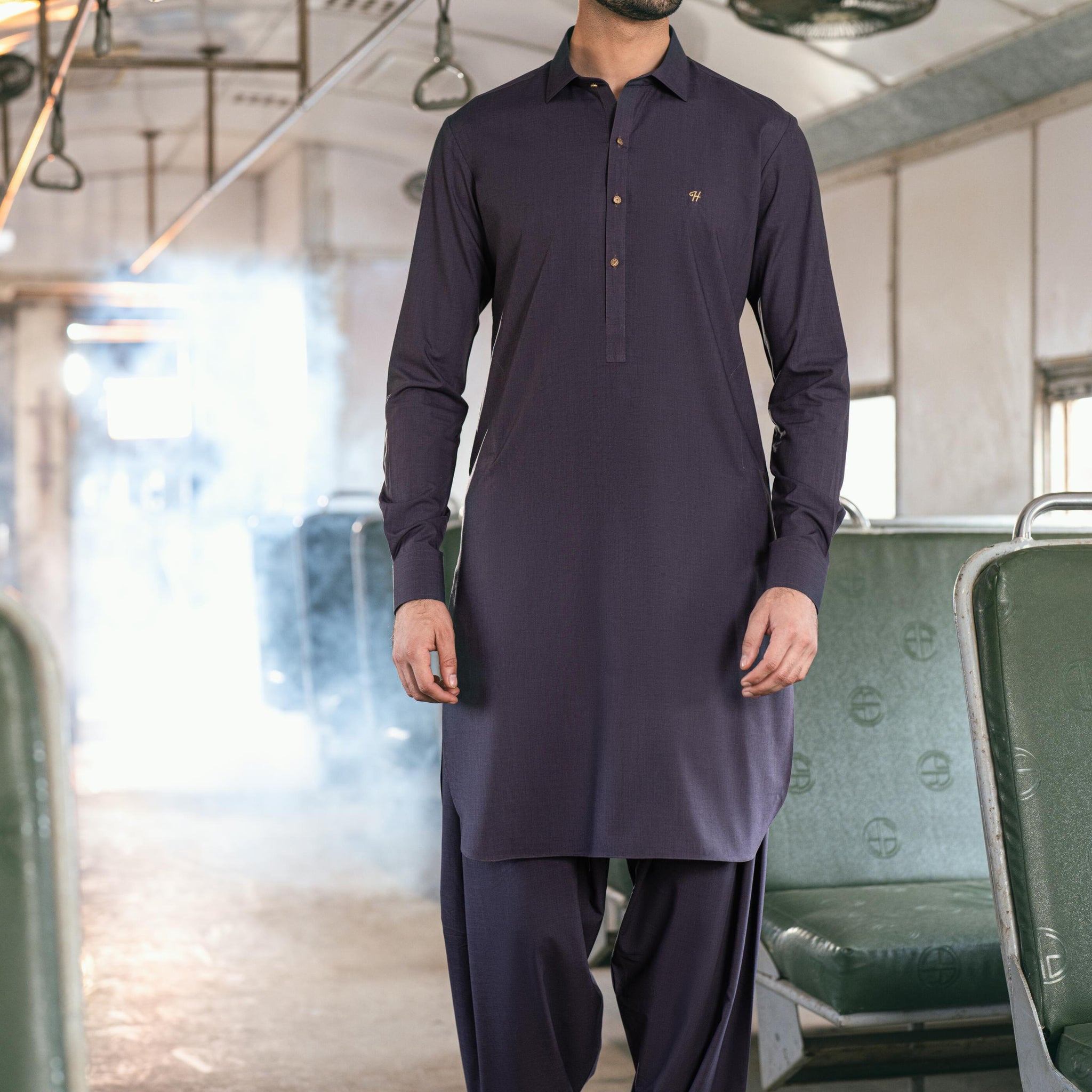 texture dark purple wash n wear SHALWAR  KAMEEZ