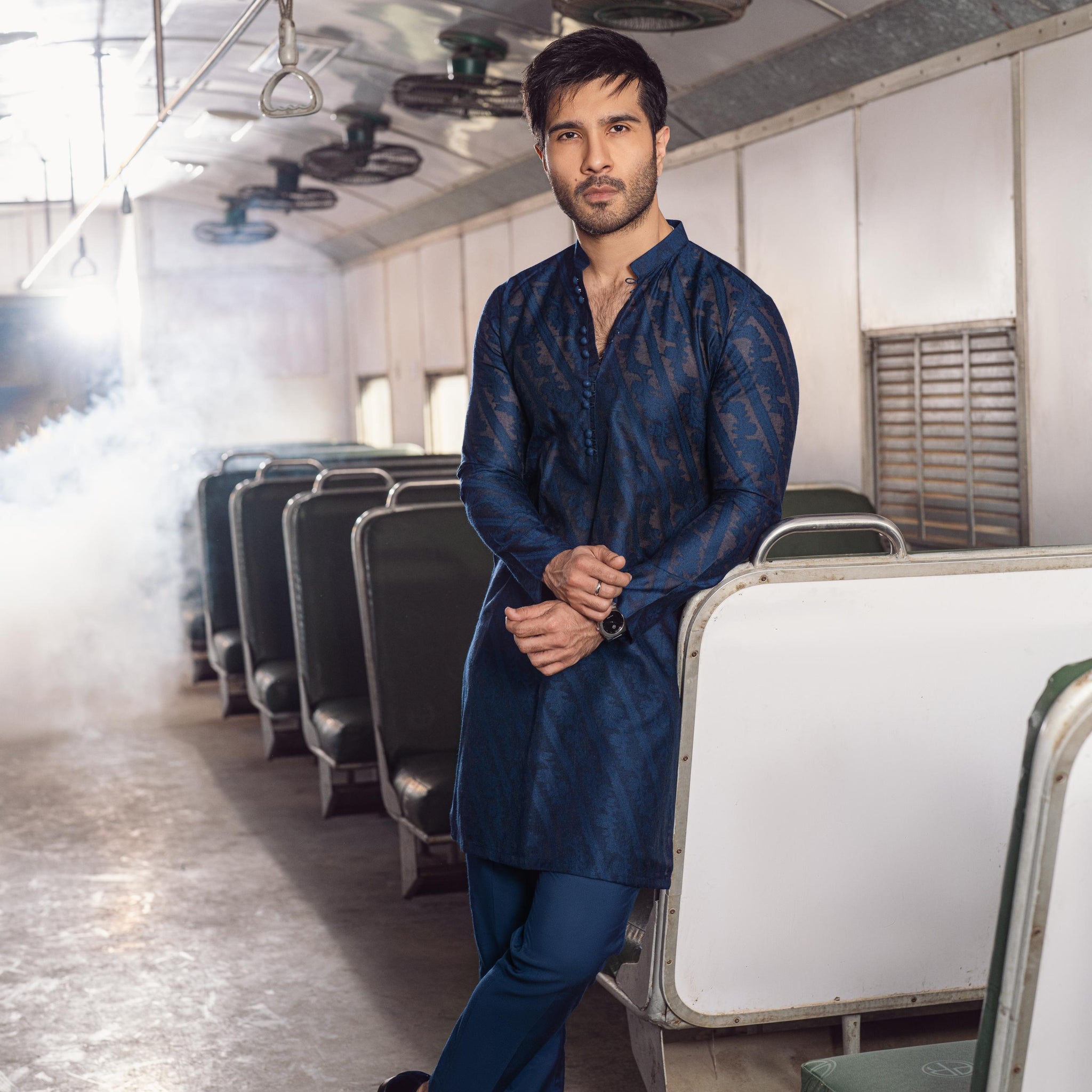 "QAMASH" BLUE KURTA PAJAMA