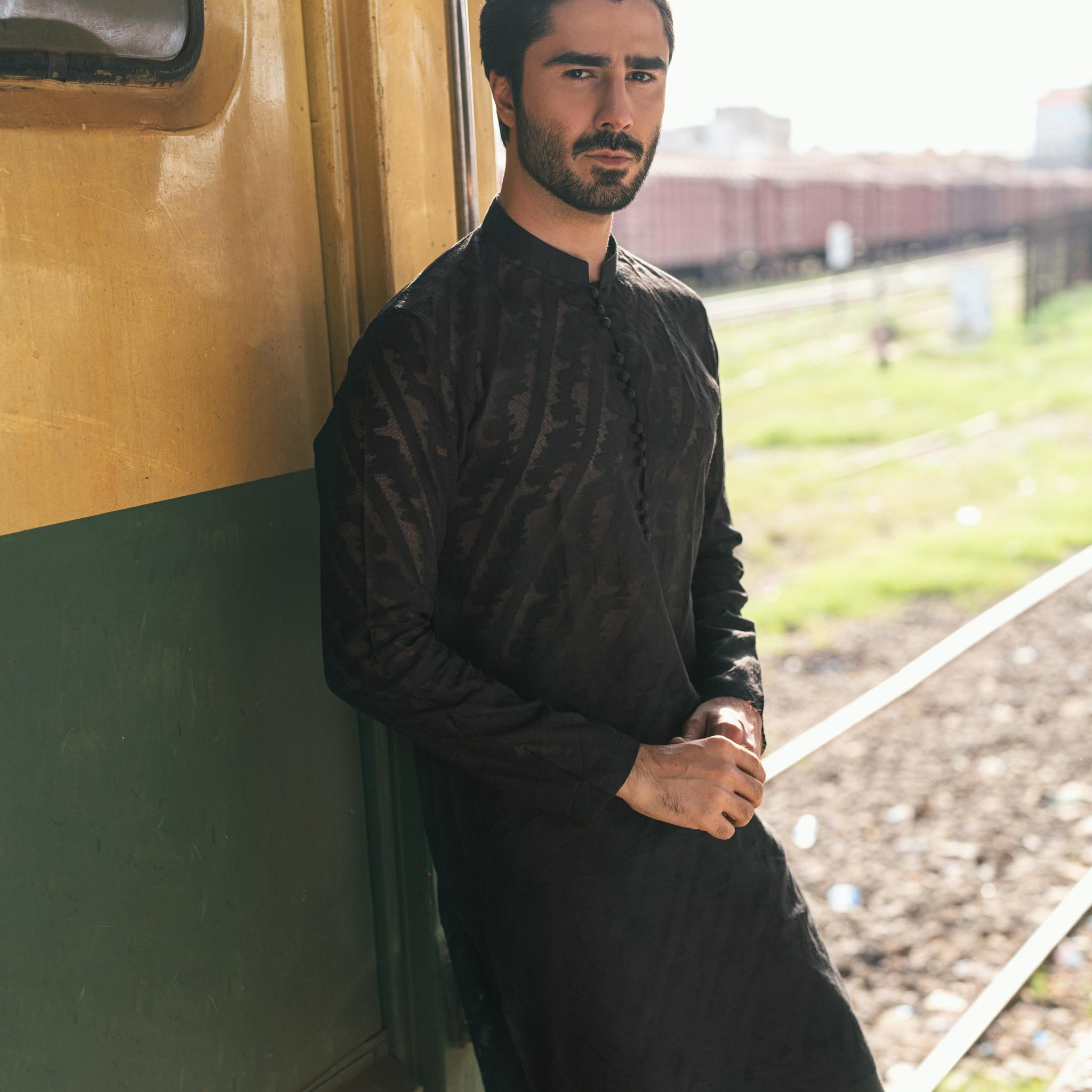 "QAMASH" BLACK KURTA PAJAMA