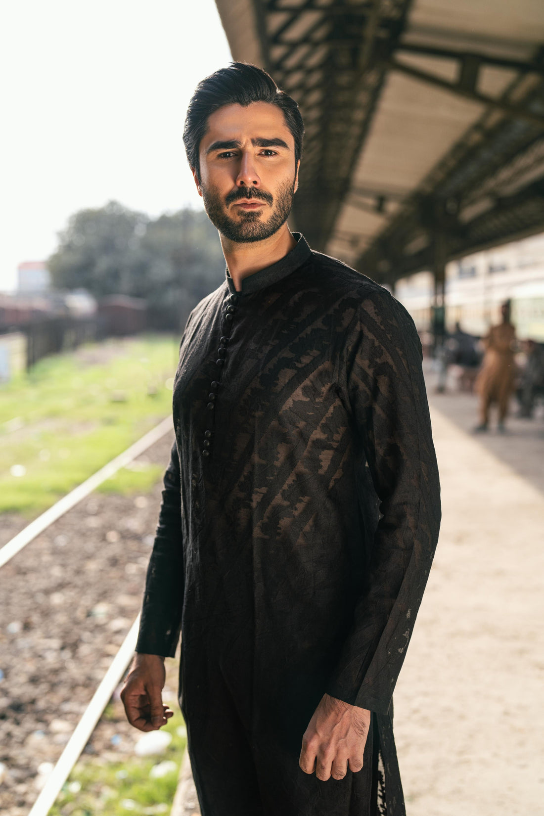 "QAMASH" BLACK KURTA PAJAMA