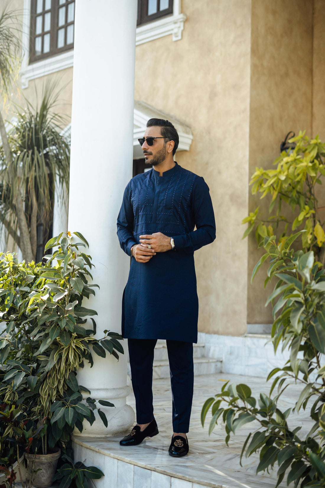 Blue cotton Beads bosky kurta pajama