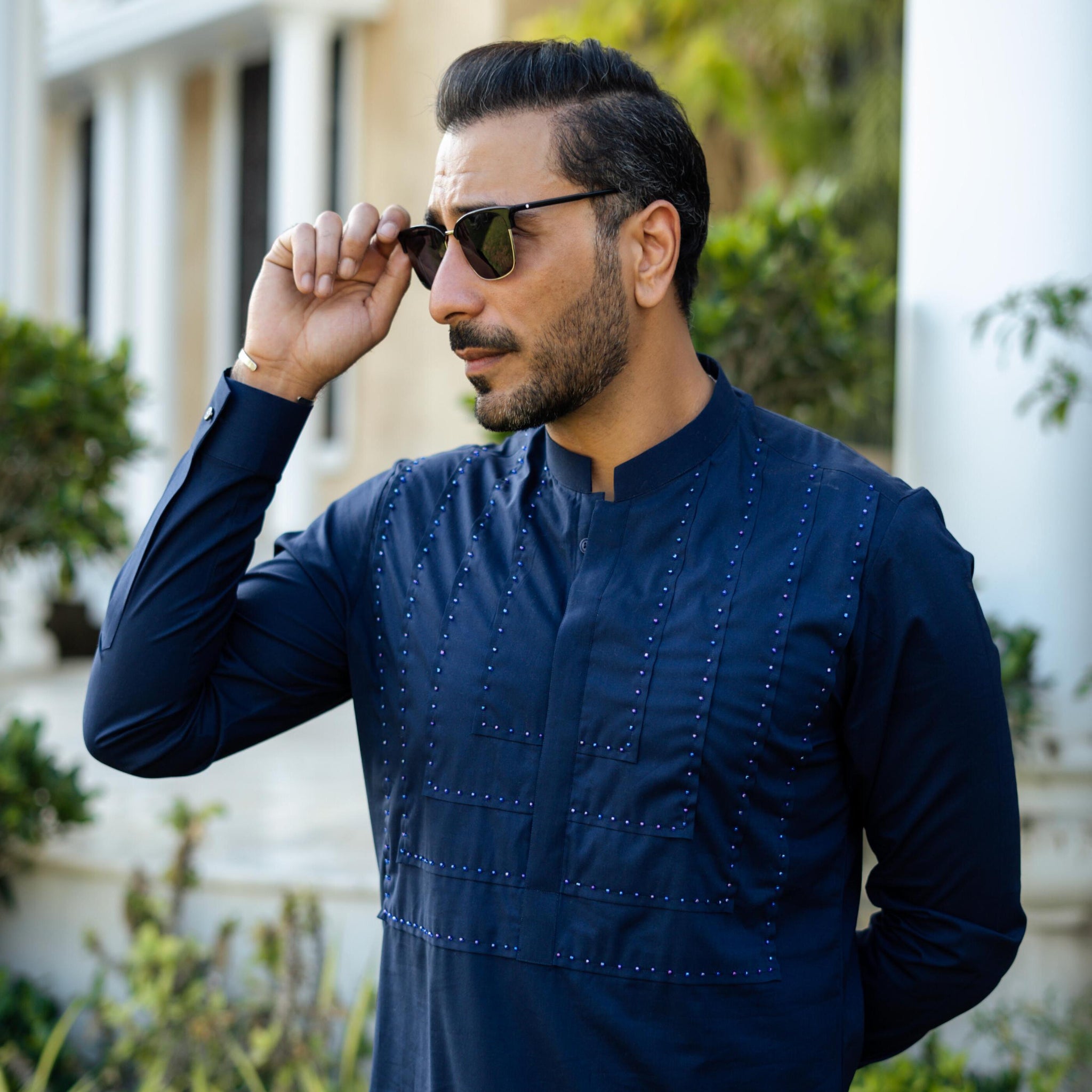Blue cotton Beads bosky kurta pajama
