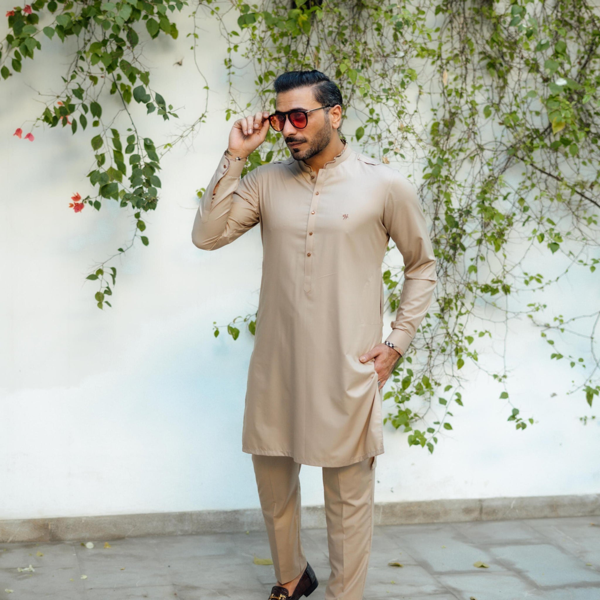 Beige Wash n Wear Kurta Pajama