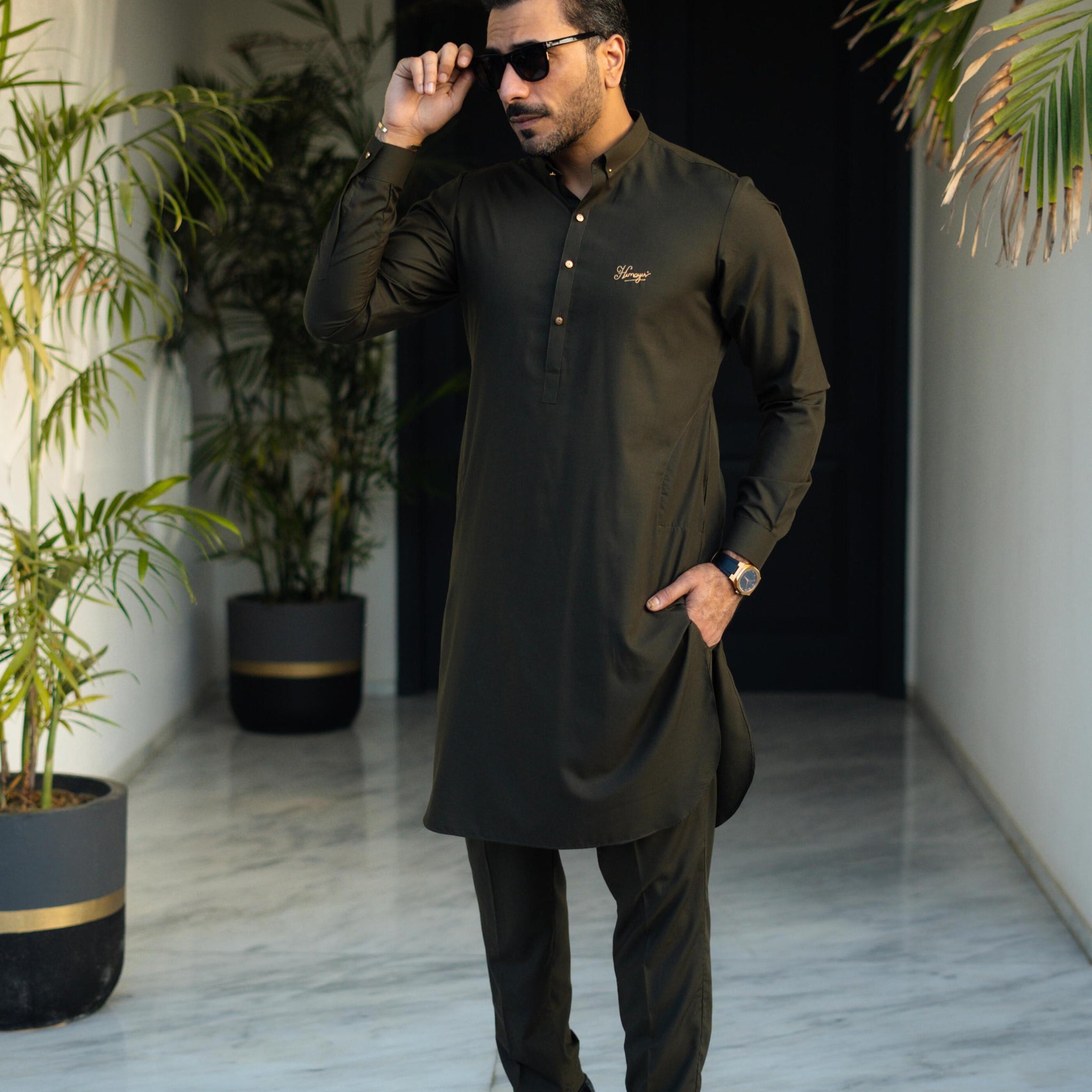 Olive Green wash n wear kurta pajama