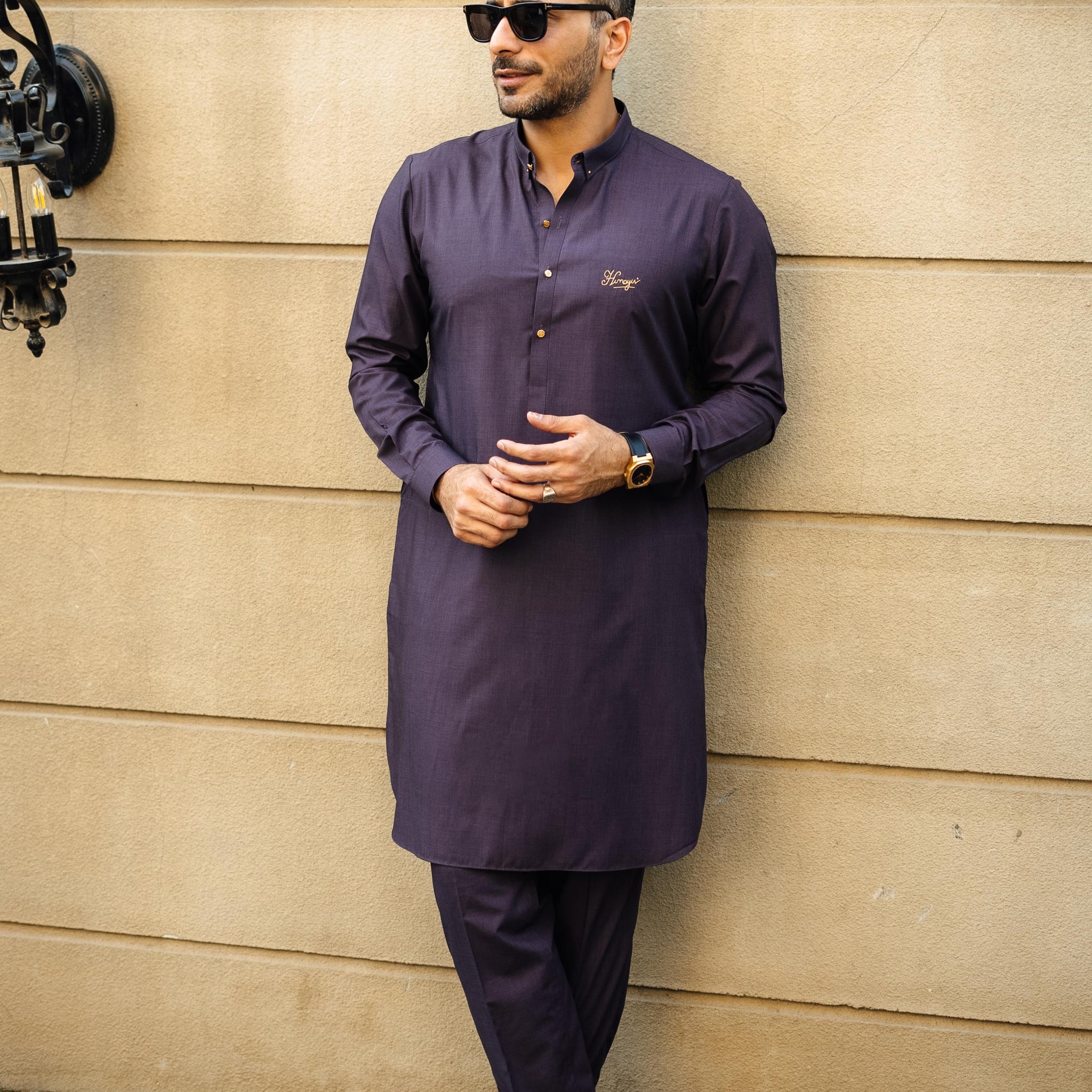 PURPLE TEXTURE WASH N WEAR KURTA PAJAMA
