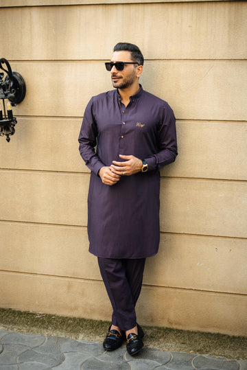 PURPLE TEXTURE WASH N WEAR KURTA PAJAMA