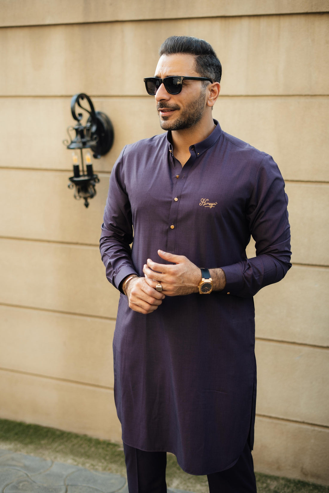 PURPLE TEXTURE WASH N WEAR KURTA PAJAMA