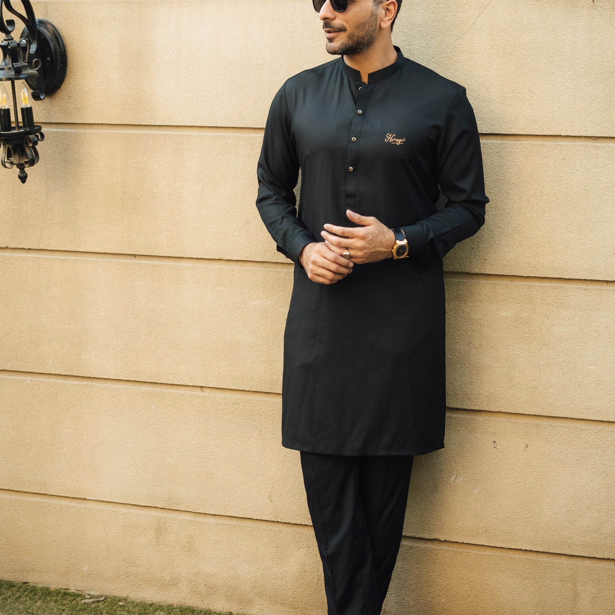 BLACK COTTON SATIN KURTA PAJAMA