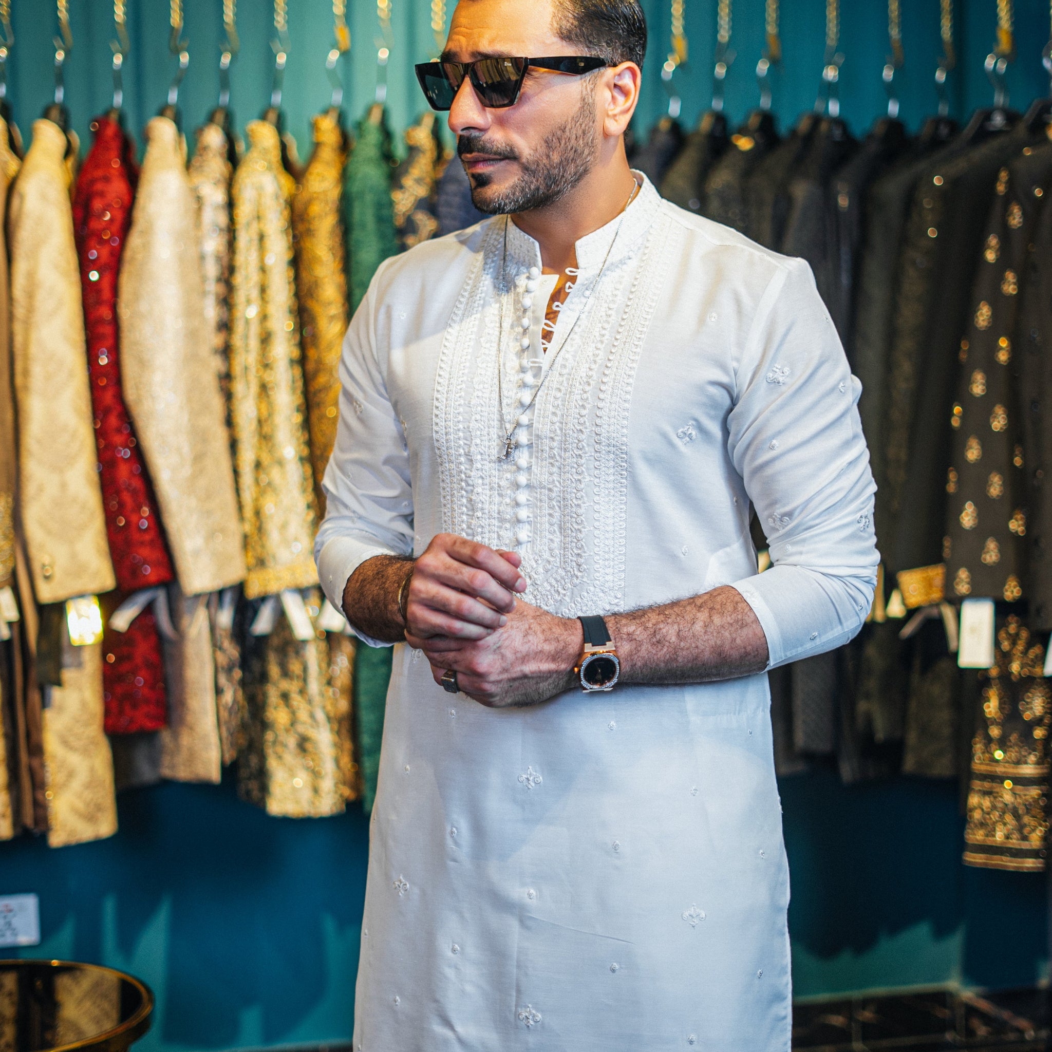 KALAMKAAR WHITE KURTA PAJAMA