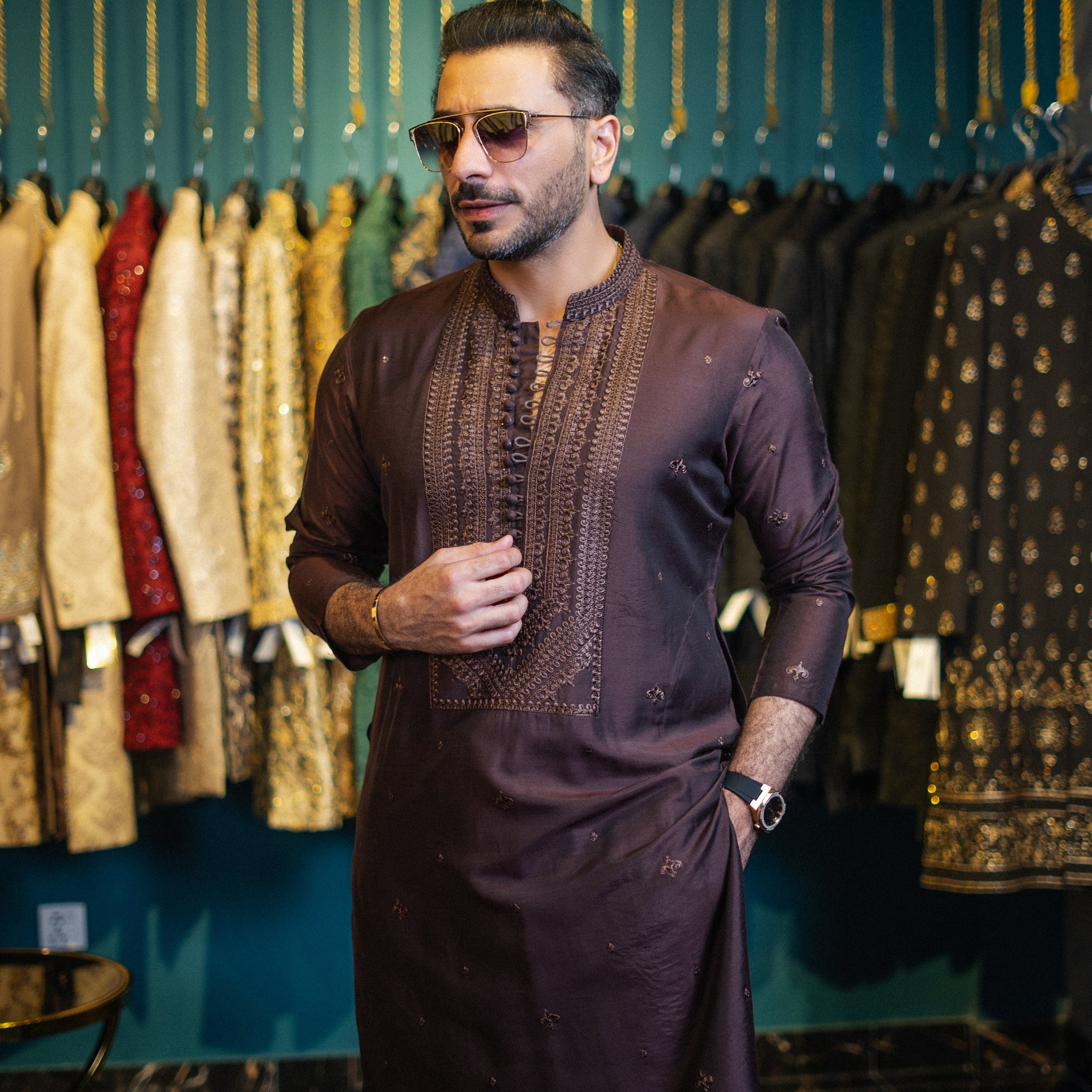 KALAMKAR BROWN KURTA PAJAMA