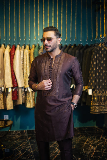 KALAMKAR BROWN KURTA PAJAMA