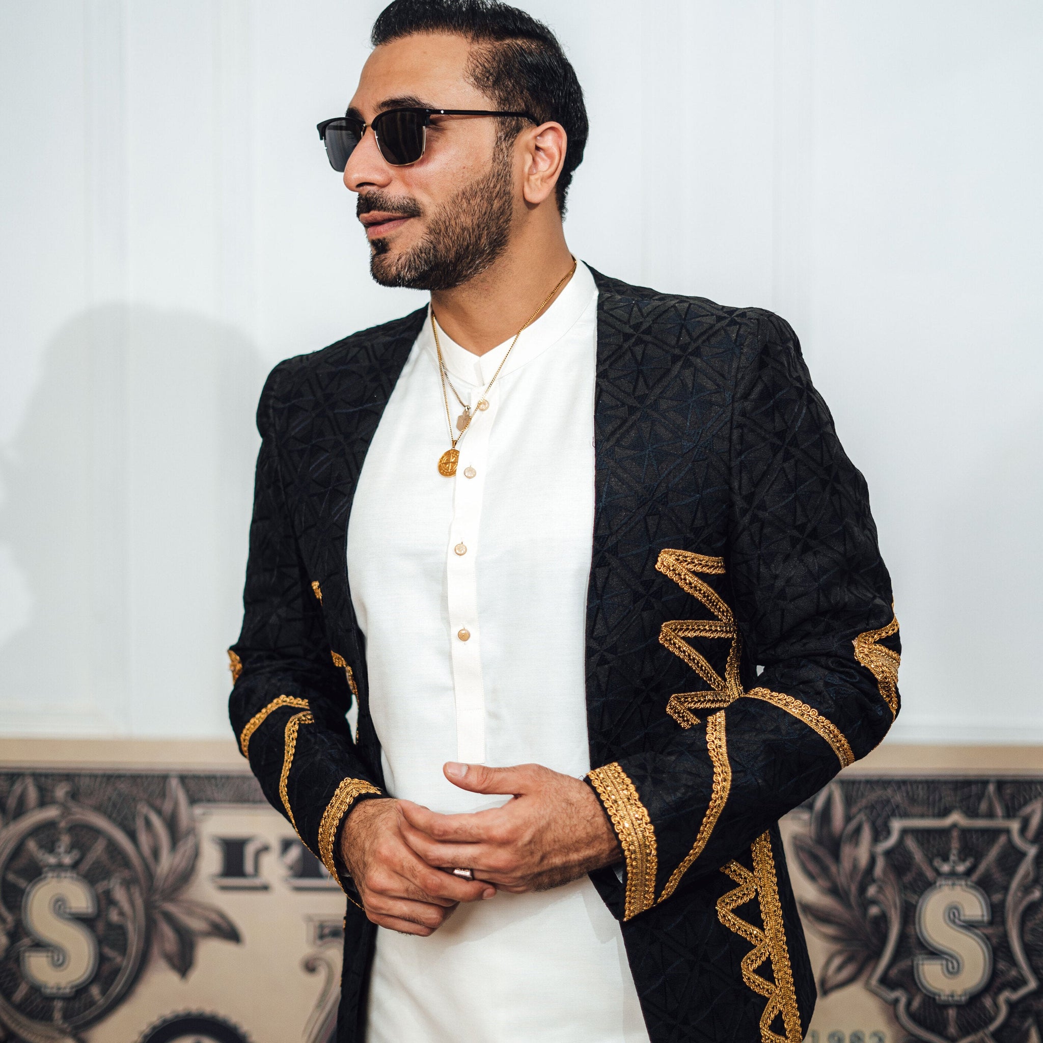 Black Embossed Prince Coat