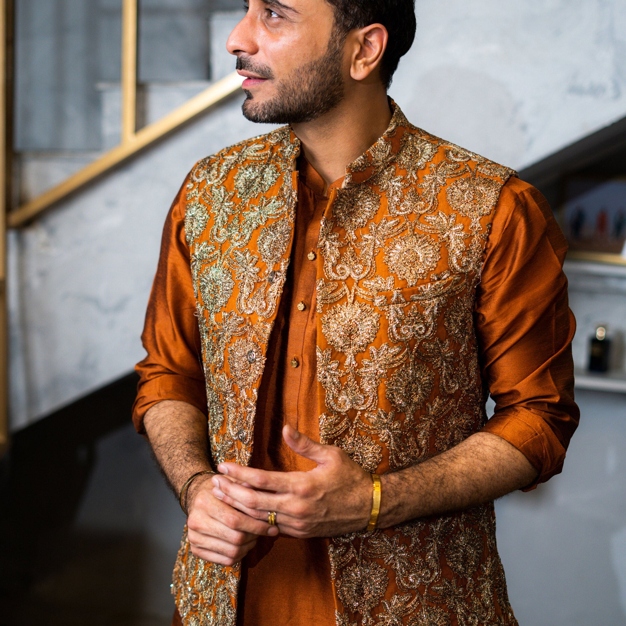 Rust Embossed Waist Coat