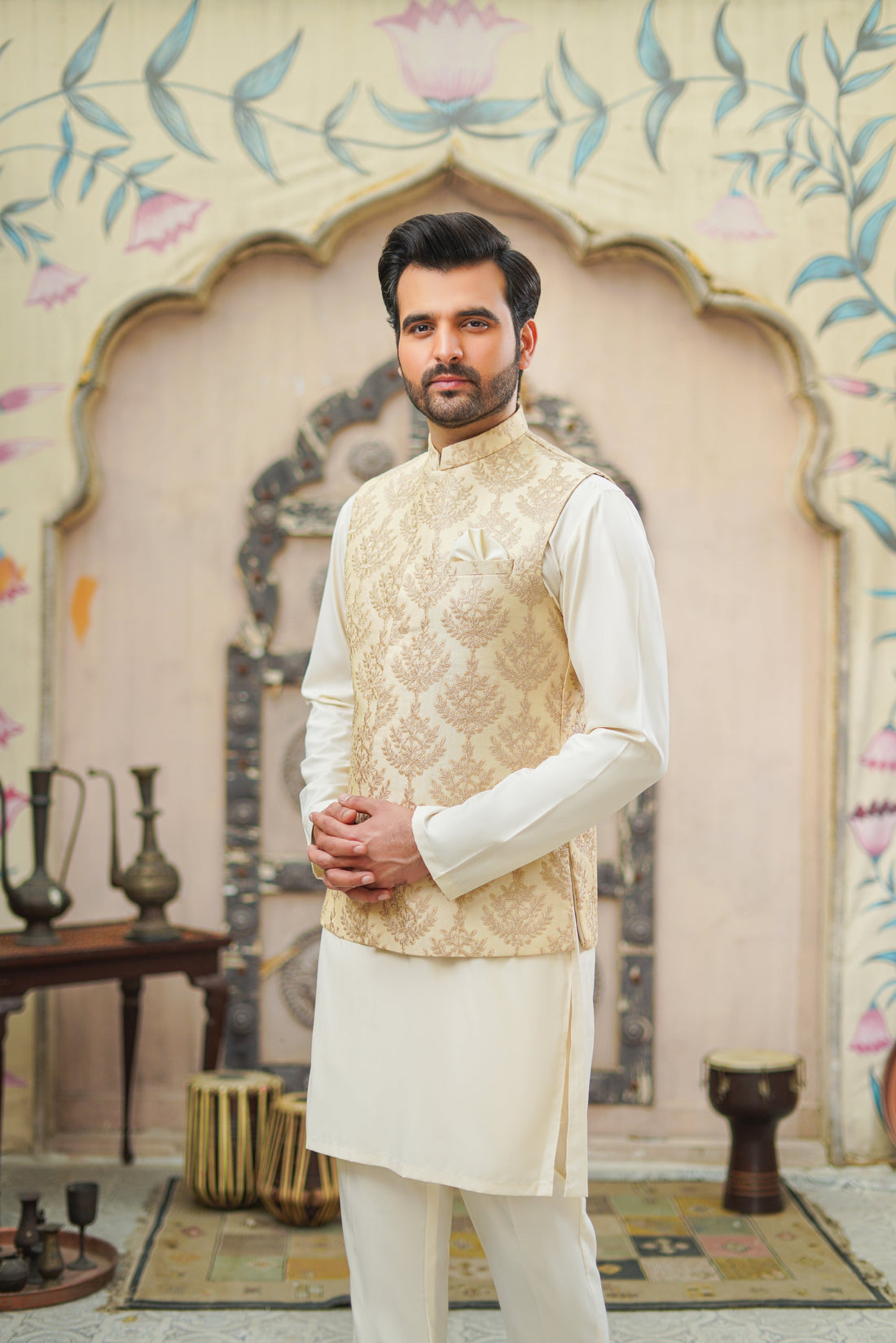 BEIGE EMBROIDED WAIST COAT